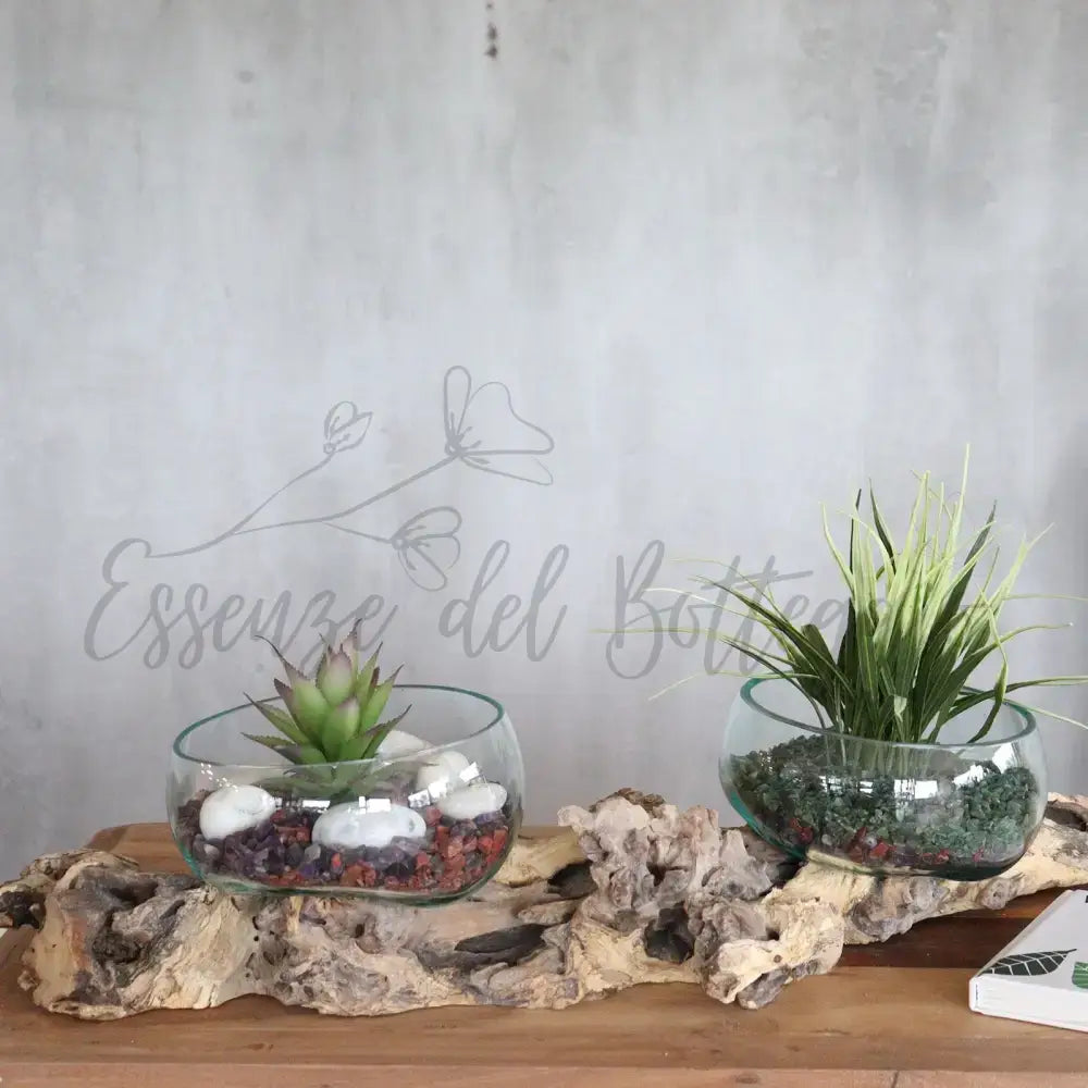 Vetro soffiato su legno con supporto doppio XLarge - 70 cm - Molten Glass on Wood