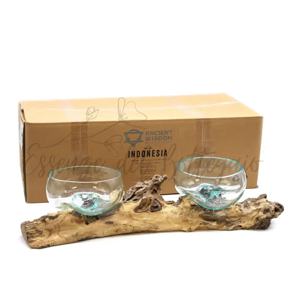 Vetro soffiato su legno con supporto doppio XLarge - 70 cm - Molten Glass on Wood