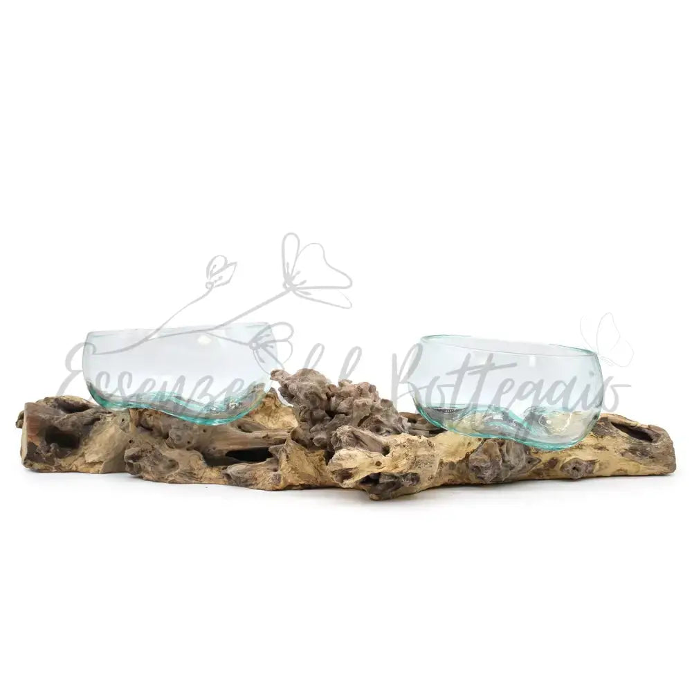 Vetro soffiato su legno con supporto doppio XLarge - 70 cm - Molten Glass on Wood