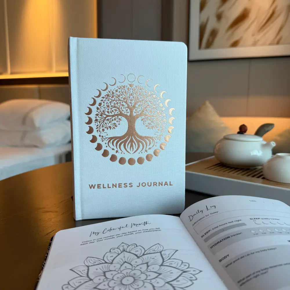 White Wellness Journal - 120 pages - Rose Gold Tree of Life - Wellness & Gratitude Notebooks