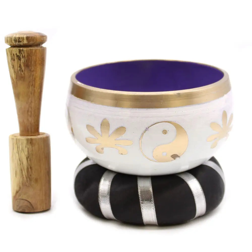 Yin & Yang Singing Bowl Set- White/Purple 10.7cm - Tibetan Singing Bowls