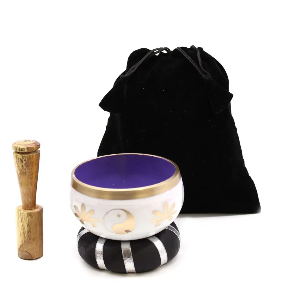 Yin & Yang Singing Bowl Set- White/Purple 10.7cm - Tibetan Singing Bowls