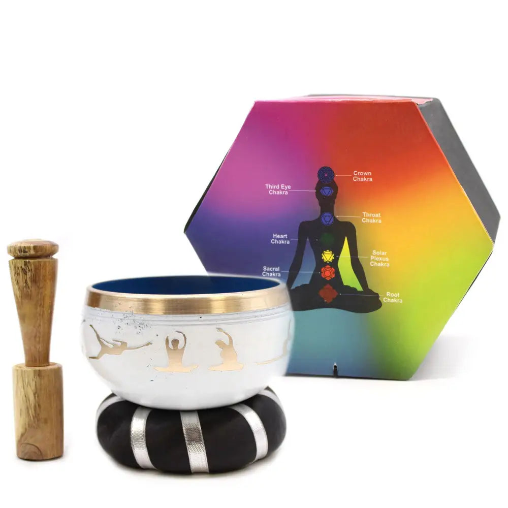 Yoga Moves Singing Bowl Set- White/Blue 10.7cm - Tibetan Singing Bowls